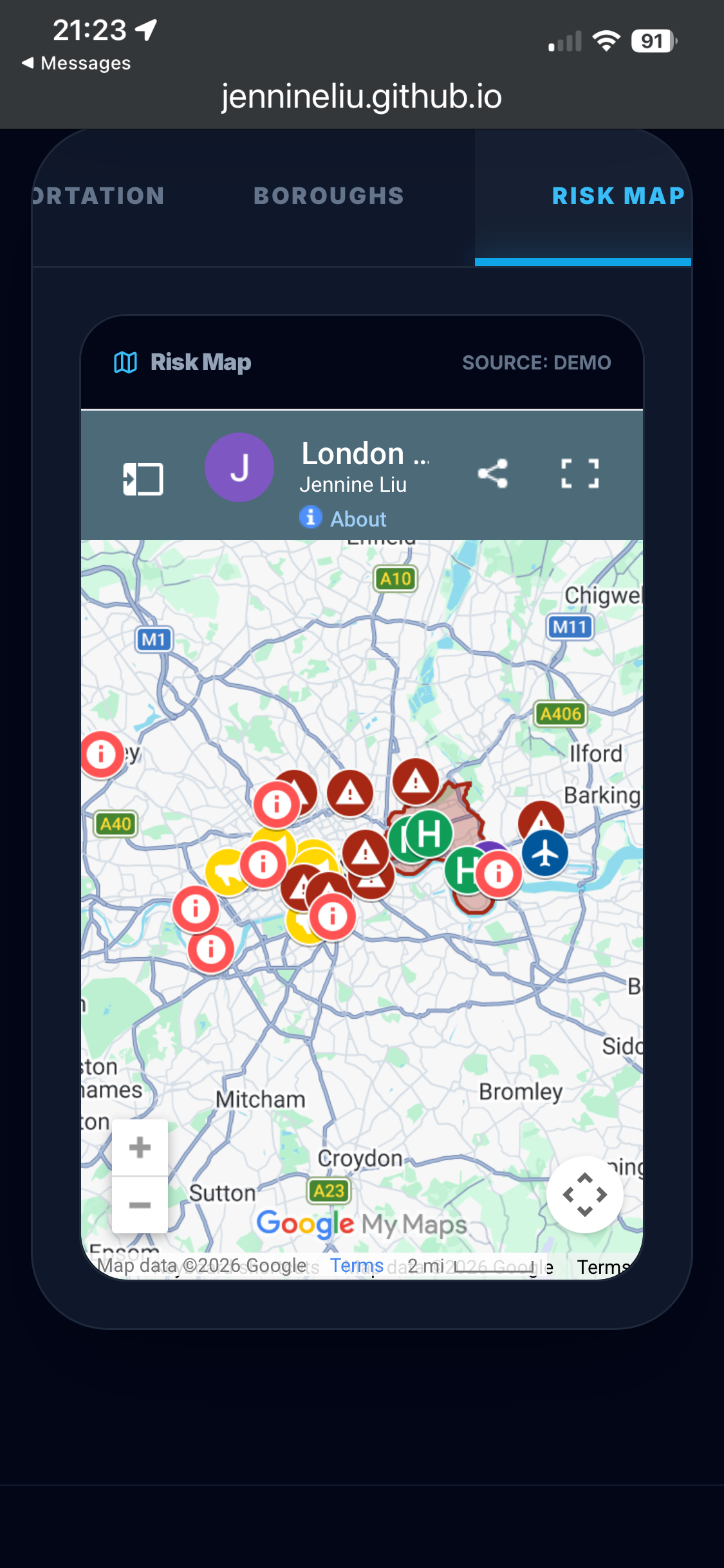 Risk map mobile view